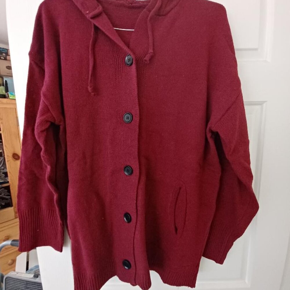New, Never Worn, Cozy Wool Red Hooded Sweater - woman's 5x